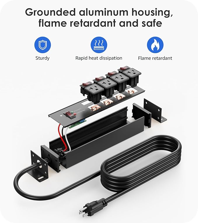 CCCEI Heavy Duty Surge Protector Power Strip 20 Amp Individual Switches. 10FT - Image 6