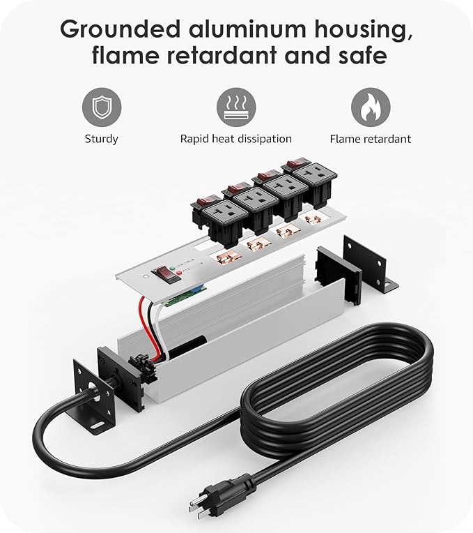 CCCEI Heavy Duty Surge Protector Power Strip 20 Amp Individual Switches. 20FT - Image 6