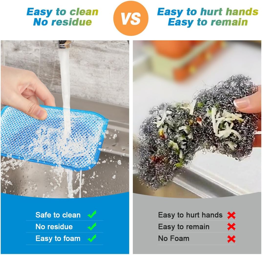 HOMEXCEL 12 Pack Scrub & Wipe Cloths, Scrub Sponges with Non-Scratch Wire Dishwashing Rag for Kitchen, All-Purpose Cloth for Dishes, Pots, Pans, Non-Stick Cookware, Countertops (Blue)