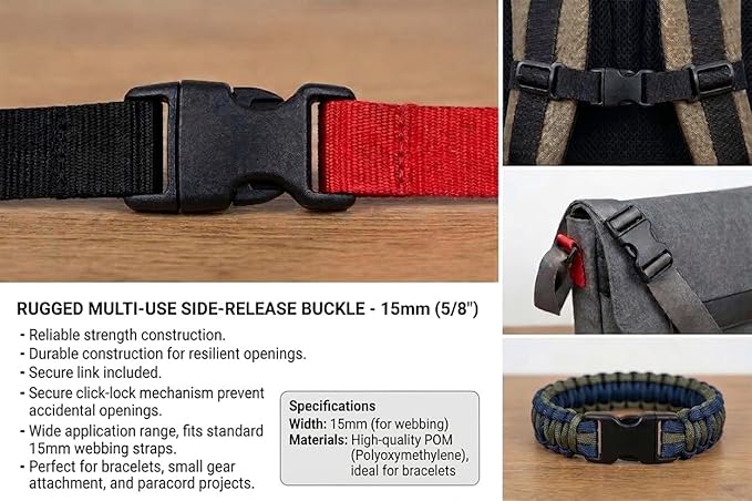 5/8" Black Plastic Side Release Buckle Curved Quick Release - Image 7