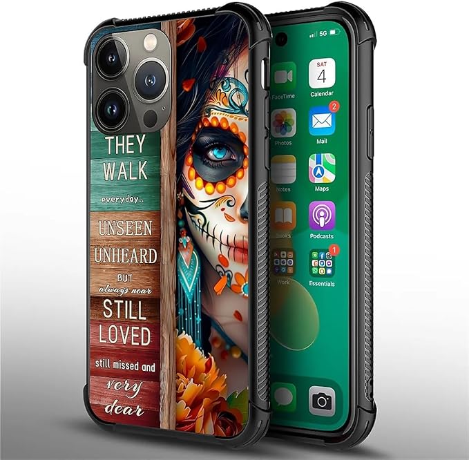 for iPhone 13 Pro Max Case, Sugar Skull Day of Death Halloween Pattern Graphic - Image 4