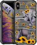 for iPhone Xs Max Case, Cute Little Elephant Sunflower White Line Art Pattern by FKBRCL4U
