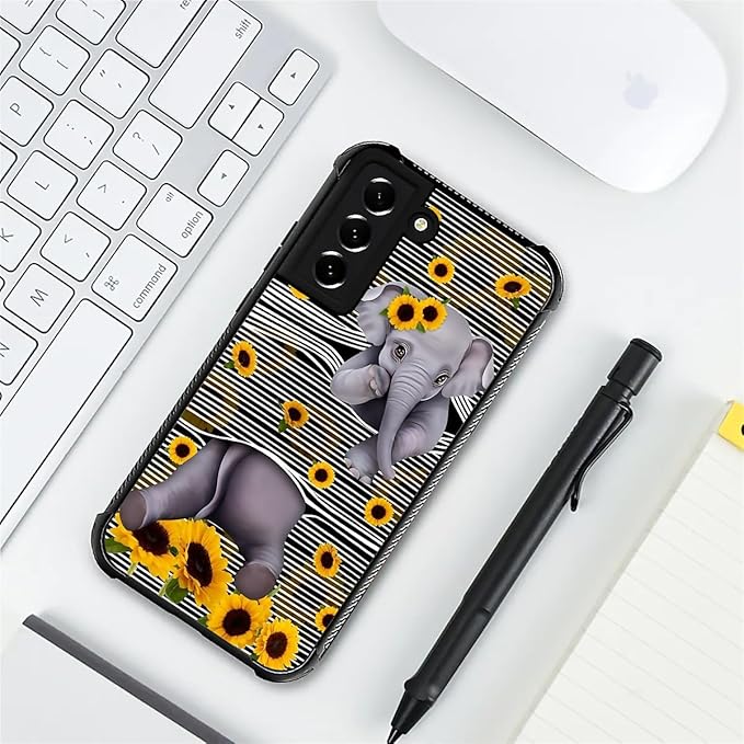 for Samsung Galaxy S22 Case, Cute Little Elephant Sunflower White Line Art - Image 7
