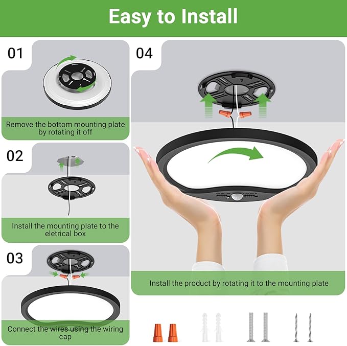 zemty 2Pack 9inch Motion Sensor Ceiling Lights Wired, 18W 1800lm 3CCT/3 - Image 6