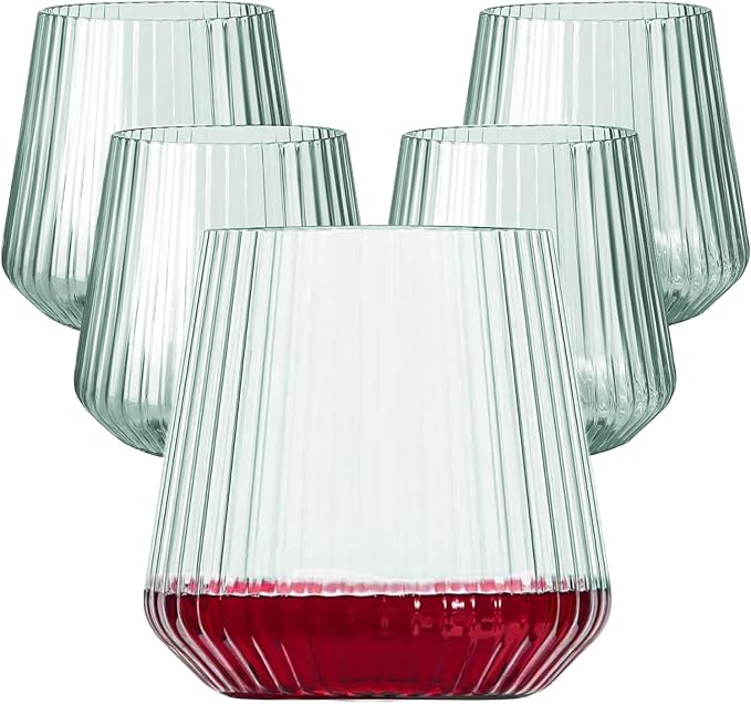 Lueumxc 40 Pack Plastic Ribbed Wine Glasses, 14Oz Origami Disposable Wine by Lueumxc