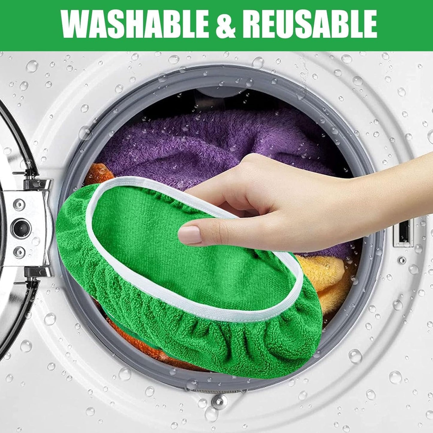 Reusable Microfiber Mop Pads Washable Wet & Dry Sweeping Cloths Mop Head Replacement for Household Cleaning (Green, 10PCS) Compatible with Swiffer Sweeper Refills