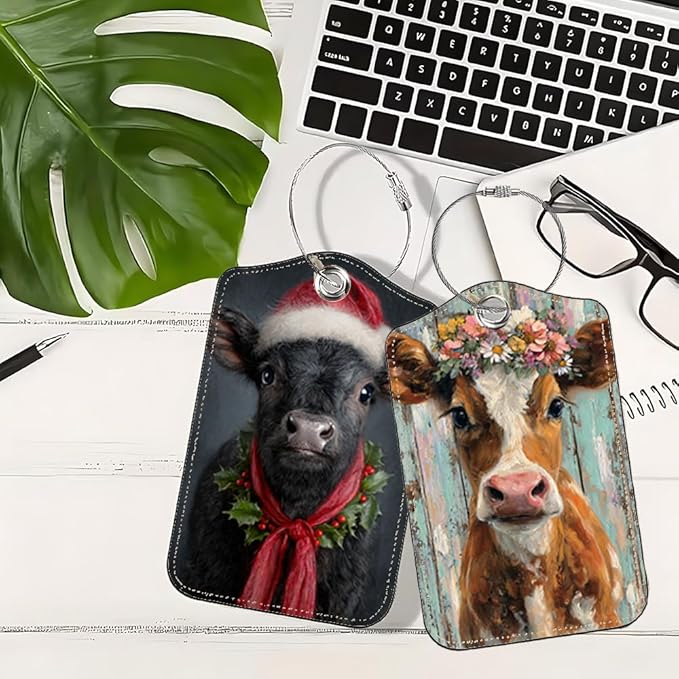 2 Pack Cute Cow Luggage Tags, Floral Cattle & Highland Cow ID Tags - Image 5