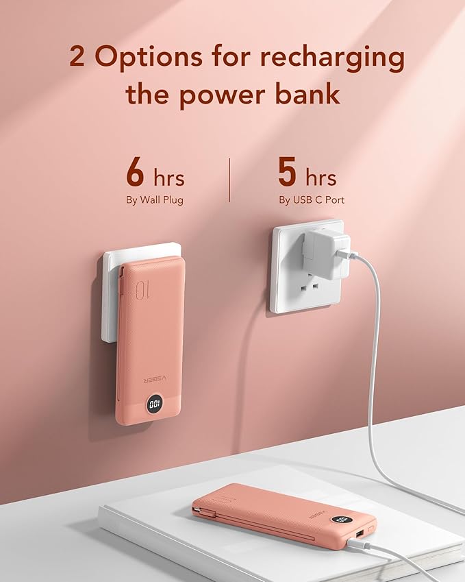 VEGER Portable Charger with Built-in AC Plug and Cables, All in One 10000mAh - Image 7