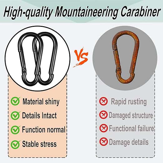 Black Carabiner, Heavy Duty Galvanized Steel Spring Snap Hook Carabiner Clips - Image 3