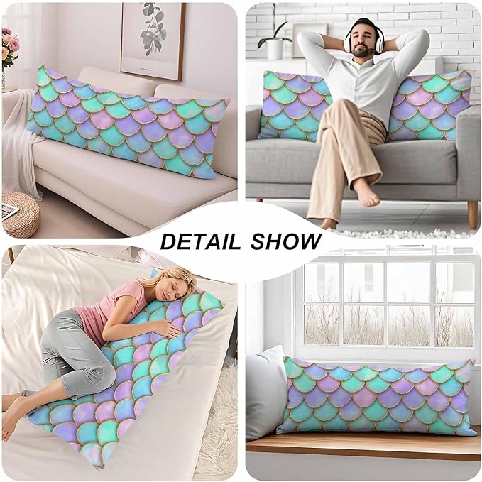 Body Pillow Covers Mermaid Body Pillowcase 20"X54", Mermaid Scales Couch Body - Image 5