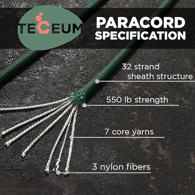 TECEUM 5/32" Paracord Rope 1000 – 1000ft / 200ft / 100ft / 50ft – Tactical - Image 2
