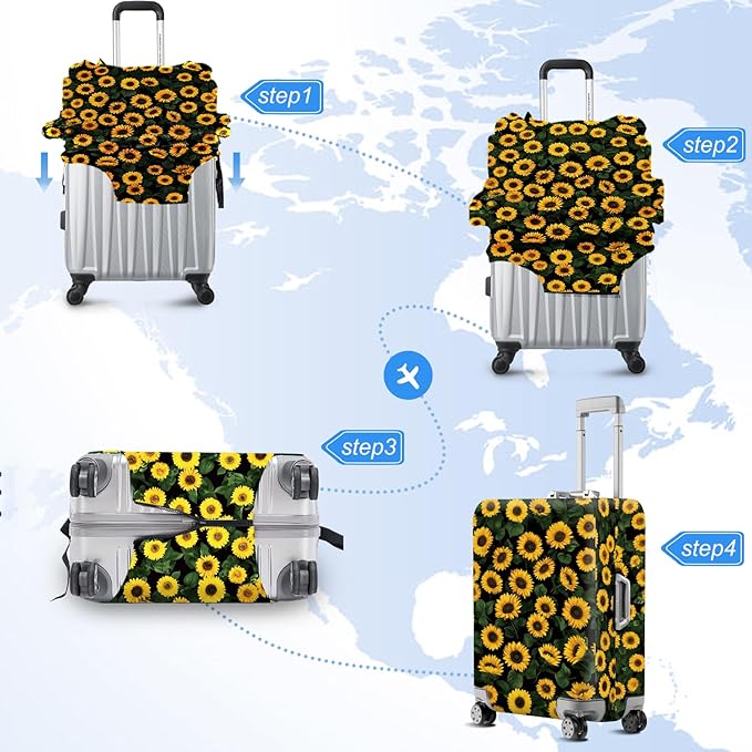 ANNA QUEEN Sunflowers Travel Luggage Cover -Stretchable Airplane Suitcase - Image 6