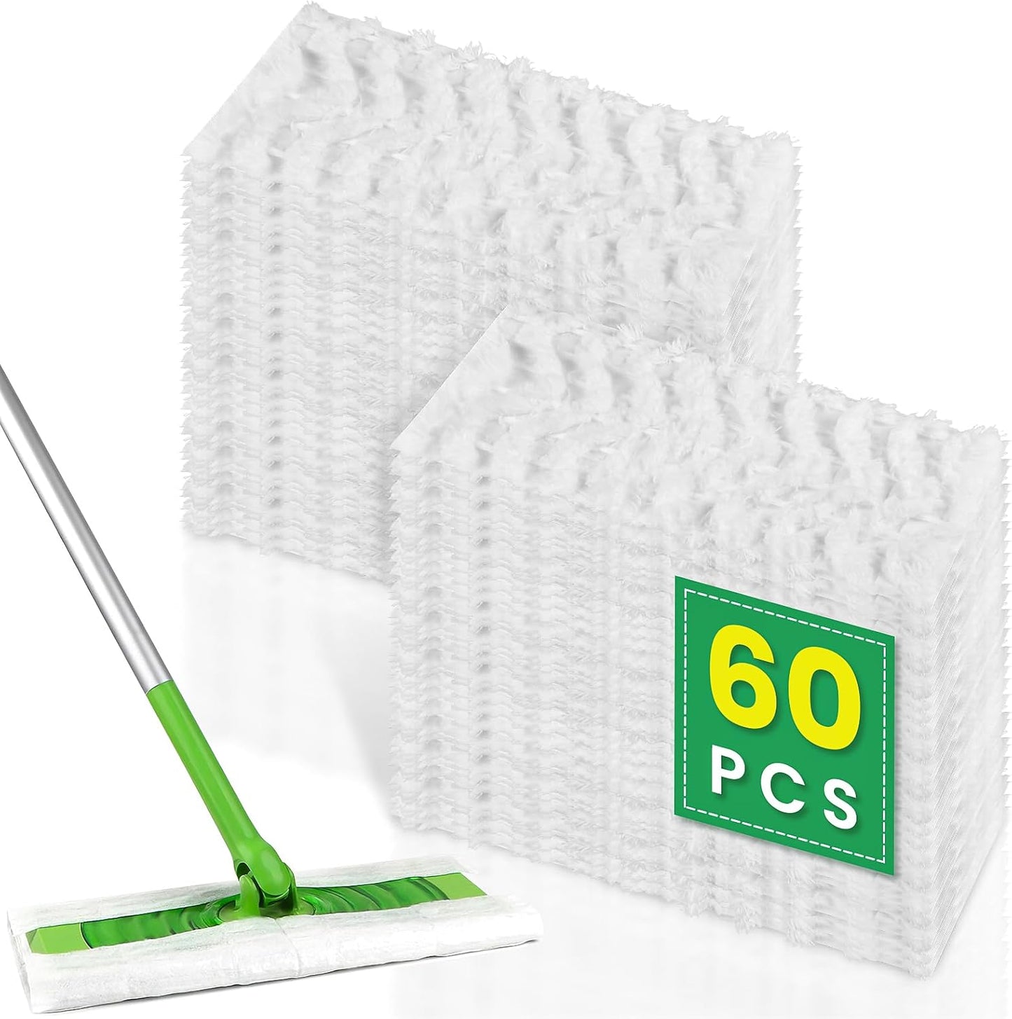 60 Count Dry Sweeping Cloths Compatible with Swiffer Sweeper Heavy Duty Pet Pads Refills Cleaning Dust and Hair,Disposable Mop Pads Refills