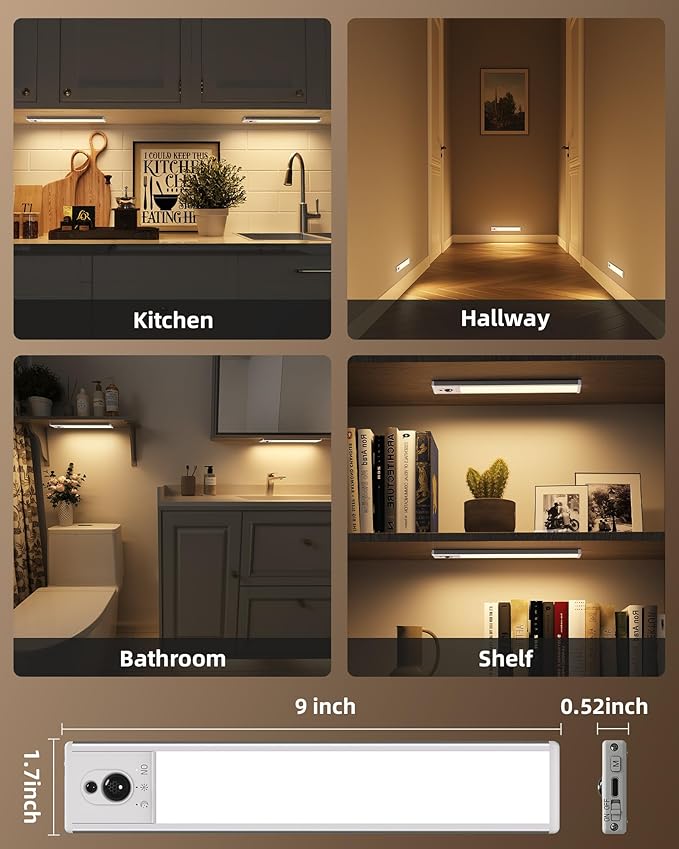 EZVALO 5-Pack Under Cabinet Lighting, 2400mAh Motion Sensor Light, LED Closet - Image 8