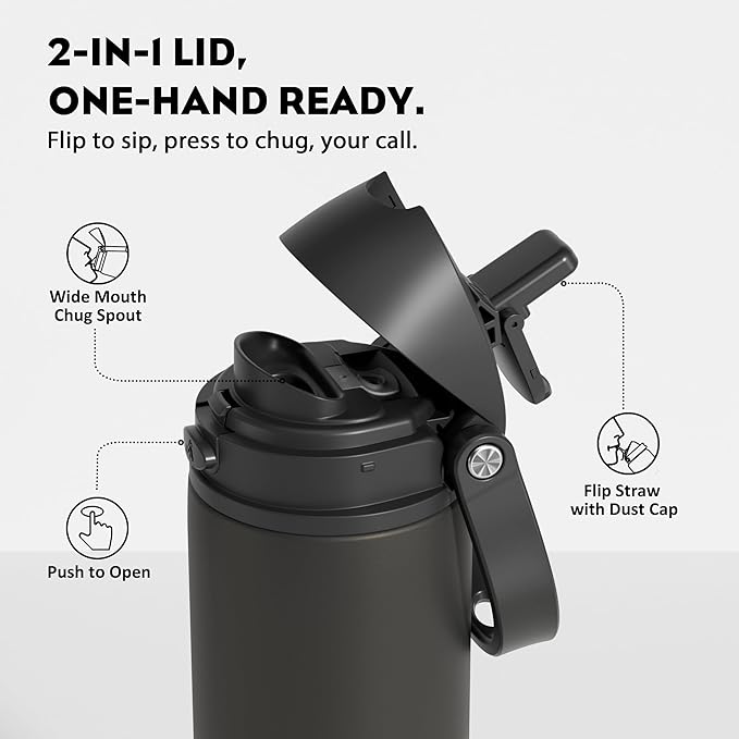 POWCAN 24 oz Insulated Water Bottle: 2-in-1 Lid - Image 2