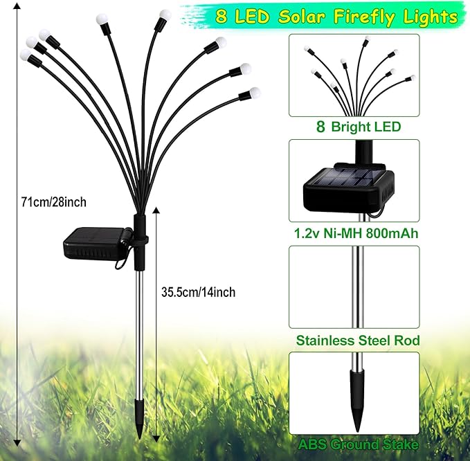 Kohlrabi Solar Garden Lights Outdoor, 6 Pack 48 LED Solar Firefly Lights - Image 2