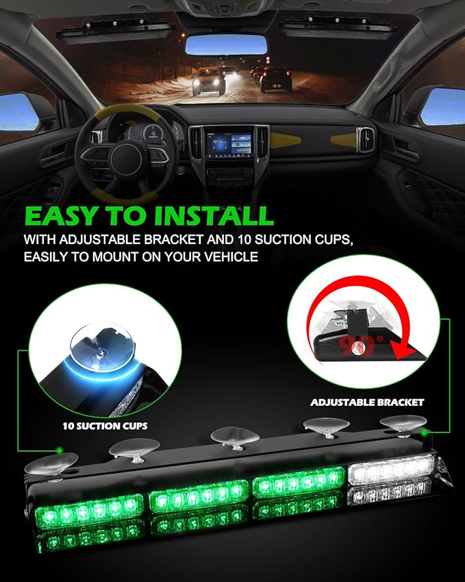 HLauto 604N Emergency Dash Strobe Lights: 2x16.8 inch Green Security Light - Image 5