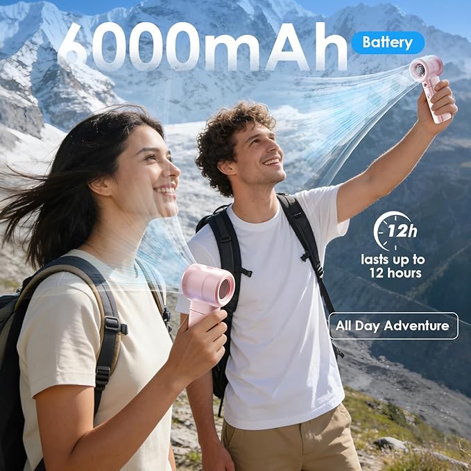 Portable Misting Fan Handheld Powerful Turbo Fan, 100 Speeds, 6000mAh - Image 5