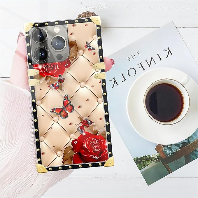Compatible with iPhone 14 Pro Max Case, Shining Red Rose Butterfly Leather - Image 7