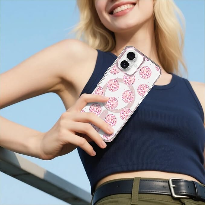Case for iPhone 16, Disco Balls Pink Phone Case Design，for Women Girls Magnetic - Image 6