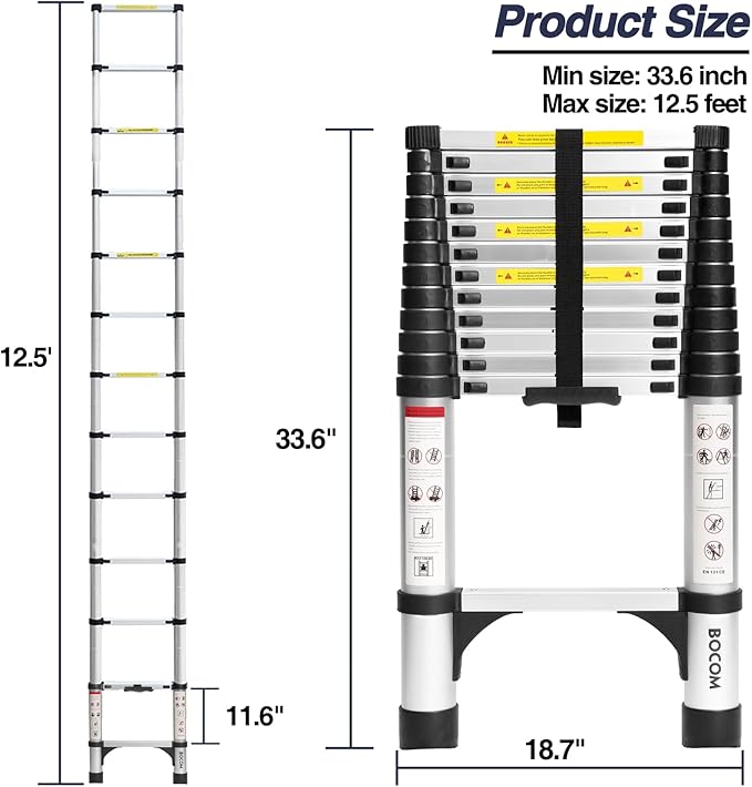 BOCOM 12.5 FT Aluminum Telescoping Ladder, Lightweight Multi-Purpose - Image 5