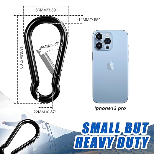 KINLINK 1 Pack Black Carabiner Clip, 7 inch Heavy Duty Spring Snap Hook - Image 3