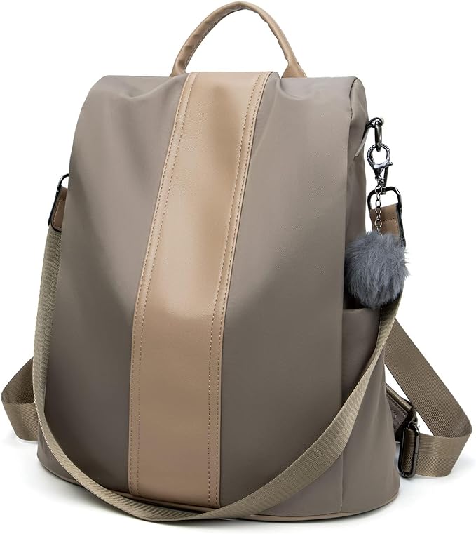 PINCNEL Women Khaki Medium Backpack Purse Waterproof Nylon Anti-theft Rucksack by PINCNEL