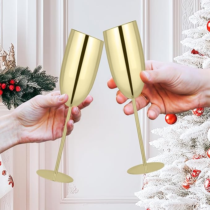 TJ Champagne Glasses Set of 2 Stainless Steel Champagne Flutes 8.5 oz - Image 6