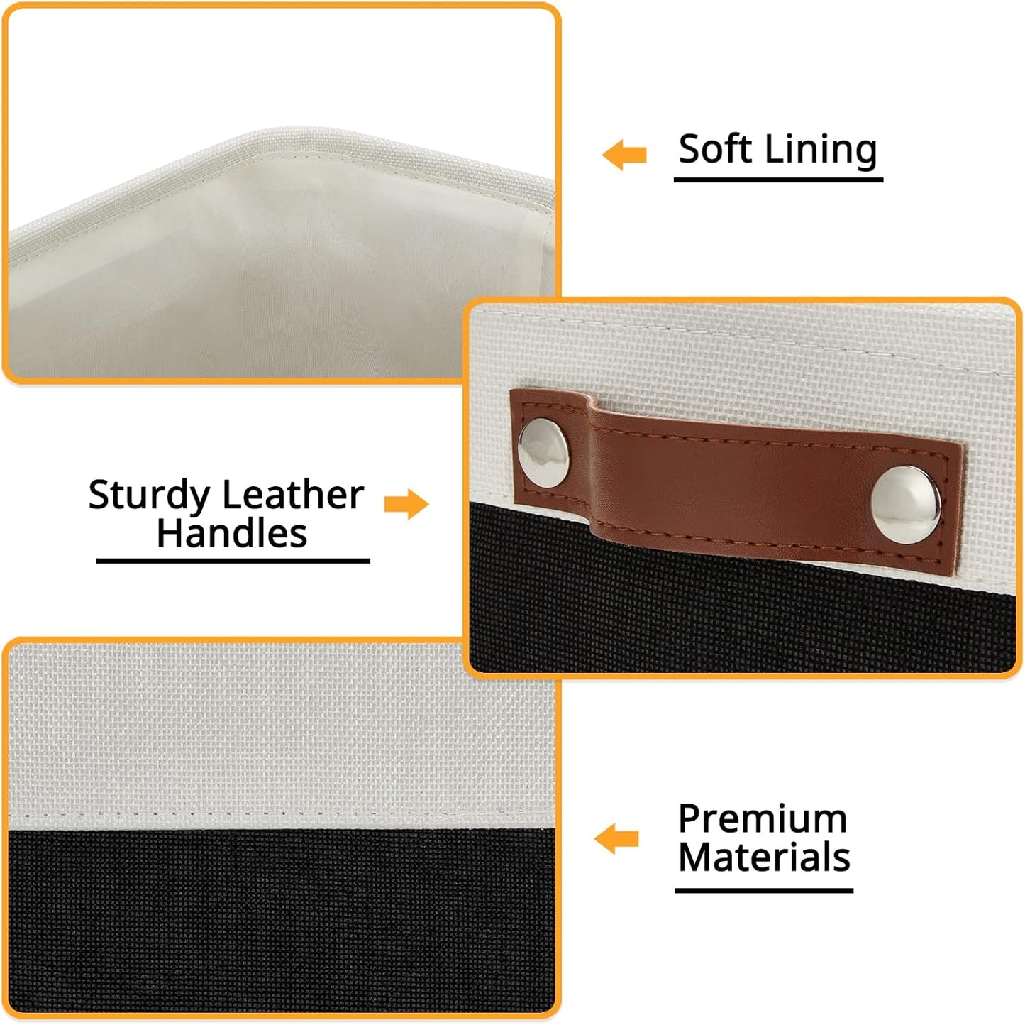 DULLEMELO Small Storage Bin, Collapsible Rectangular Fabric Basket for Organizing, Shelves, Closets, Nursery, Home, Office, Empty Gift Basket (White&Black)