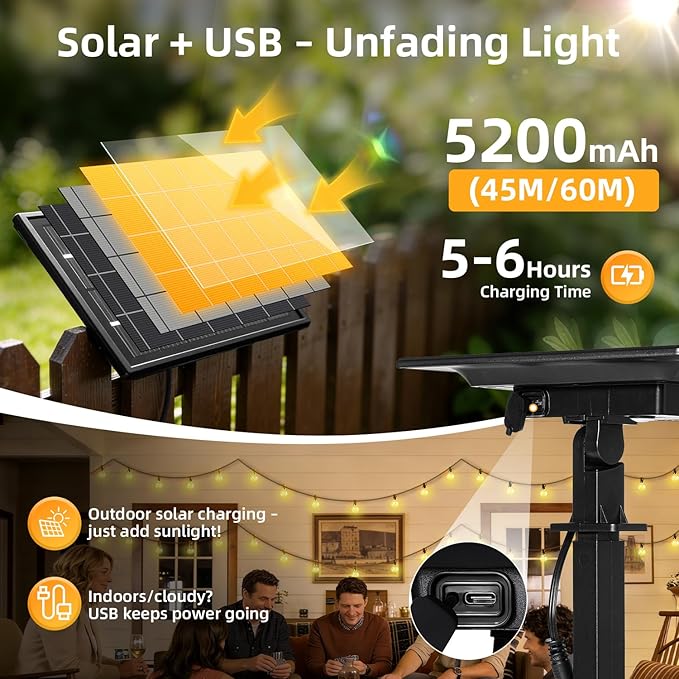200FT Solar Lights Outdoor Waterproof: G40 60M Shatterproof Bulbs Patio Lights - Image 2