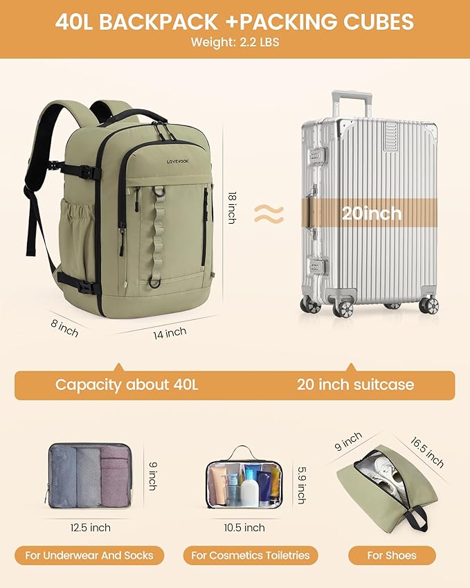 LOVEVOOK 40L Travel Backpack for Men Women, Waterproof Carry On Backpack for - Image 5