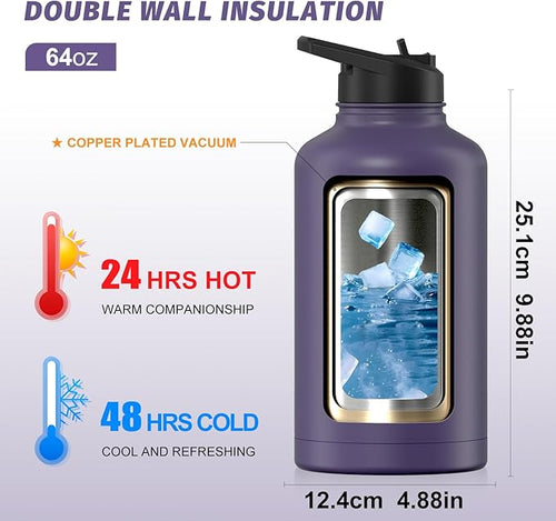 64oz Insulated Water Bottle, BPA Free&Leak Proof, Half Gallon Stainless Steel - Image 2