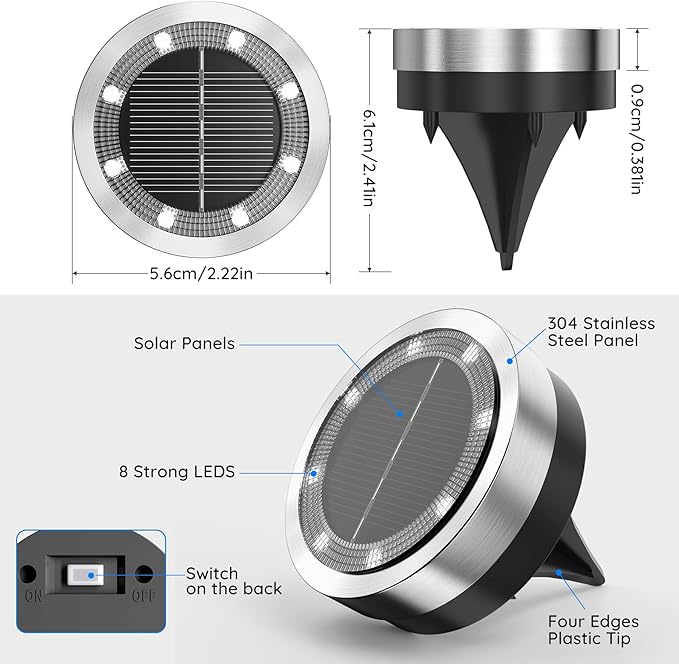 Solar Ground Lights Outdoor, 1 Pack Solar Lights Outdoor Waterproof, Mini Flat - Image 6