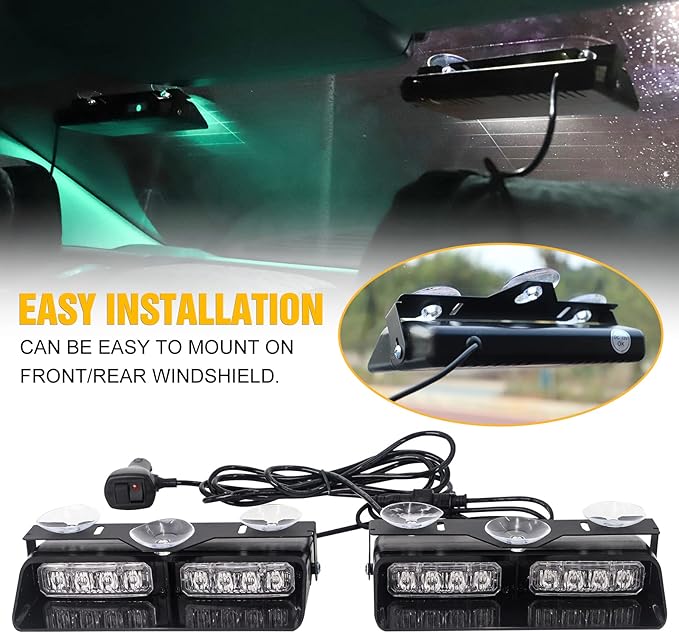 XRIDONSEN 2 in 1 Green White Dash Emergency Strobe Lights Interior Windshield - Image 4