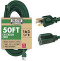 50 ft Outdoor Extension Cord 3 Prong, 16/3 SJTW Weatherproof Green Extension by Cablectric