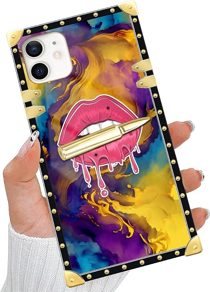Compatible with iPhone 11 Case, Cool Corlorful Lip Marble Luxury Golden - Image 5