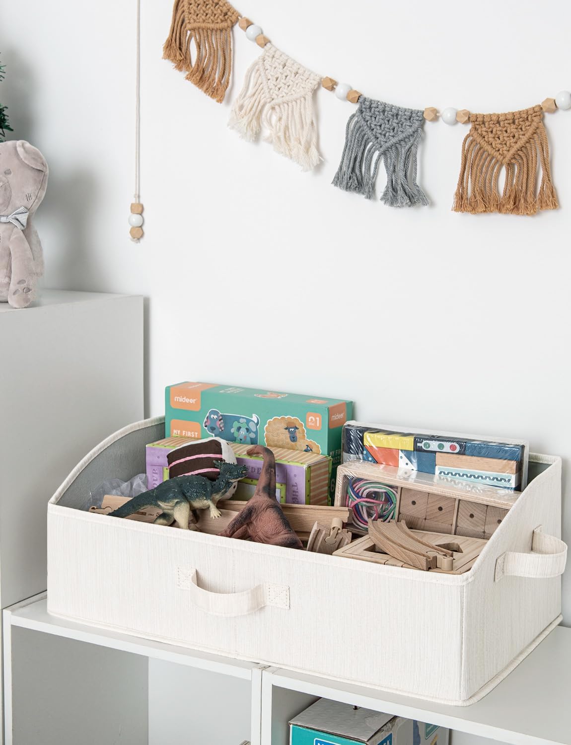 StorageWorks Closet Storage Bins, Trapezoid Organizer Box for Shelves, Fabric Clothes Bin, Foldable Organizing Baskets with Handles, Large, Mixing of Beige, White & Ivory, 3-Pack