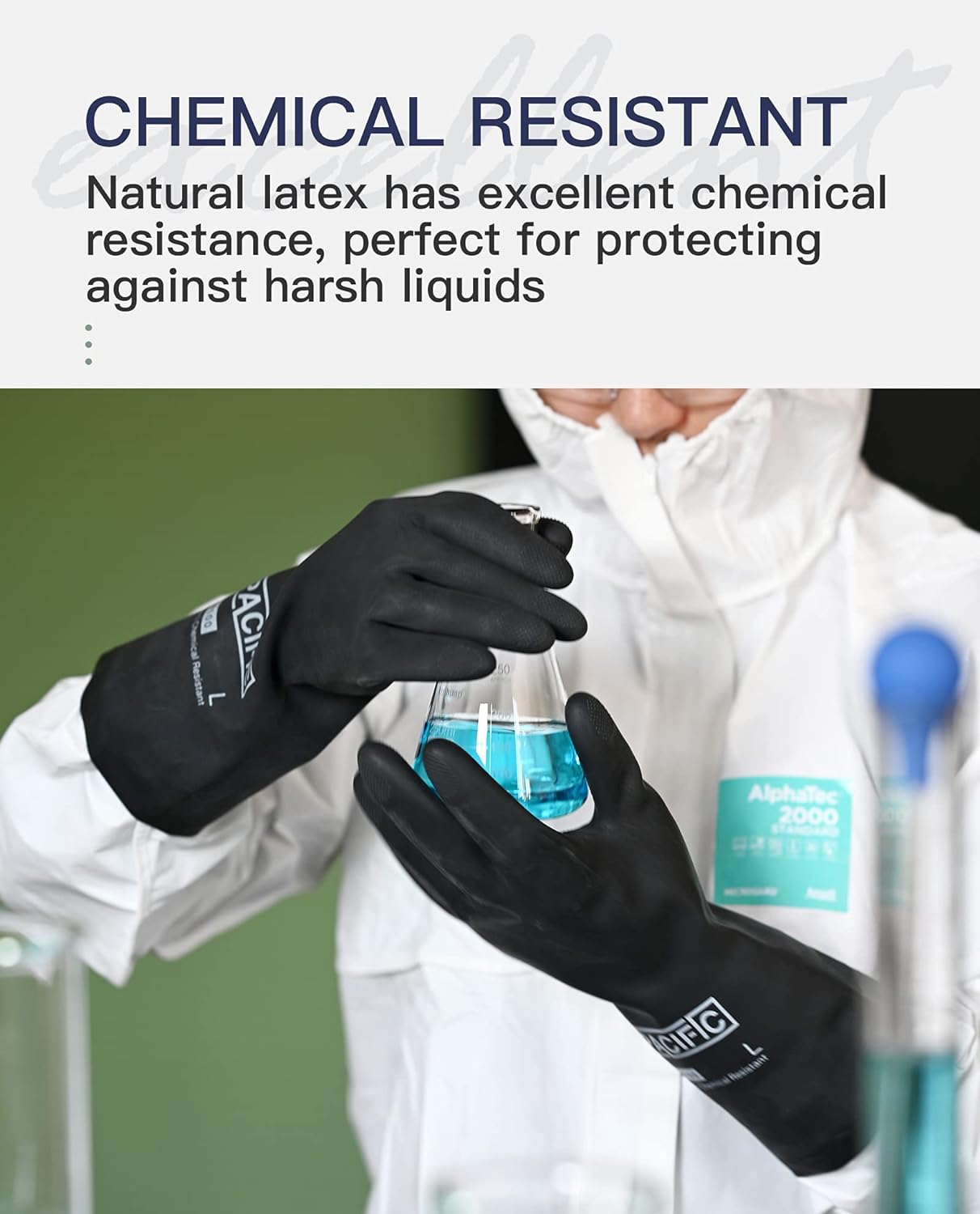 PACIFIC PPE Chemical Resistant Gloves, Heavy Duty Industrial Rubber Gloves, Resist Acid, Alkali and Oil, 12.6", Large