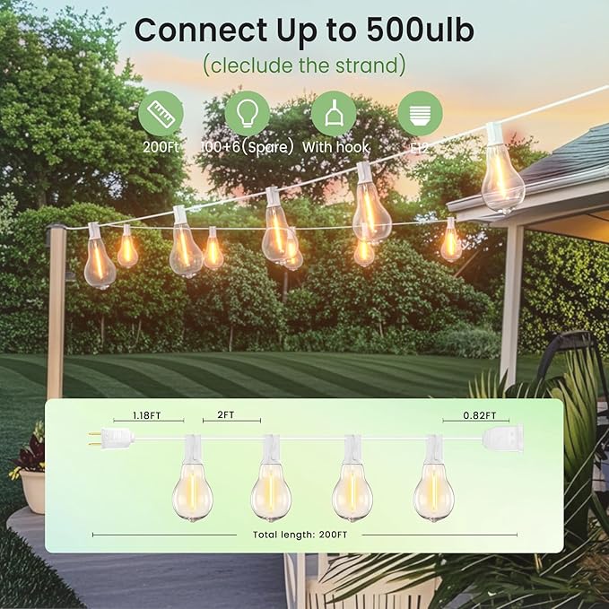 String Lights for Outside 200FT Patio Lights, LED String Light - Image 3
