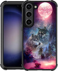 for Samsung Galaxy S23 Case, Star Two Wolfs Howling Pattern Graphic Design Girl by FKBRCL4U