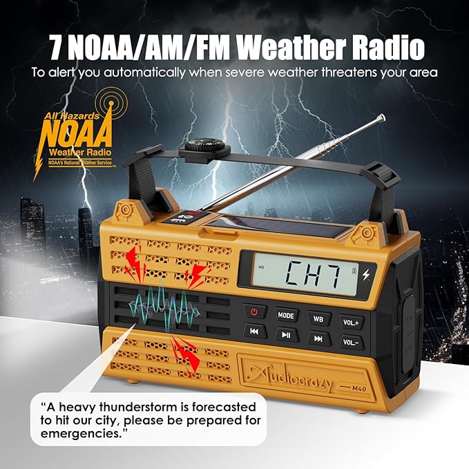 Emergency Radio, 5000mAh/18500mWh Solar Hand Crank Weather Radio - Image 2