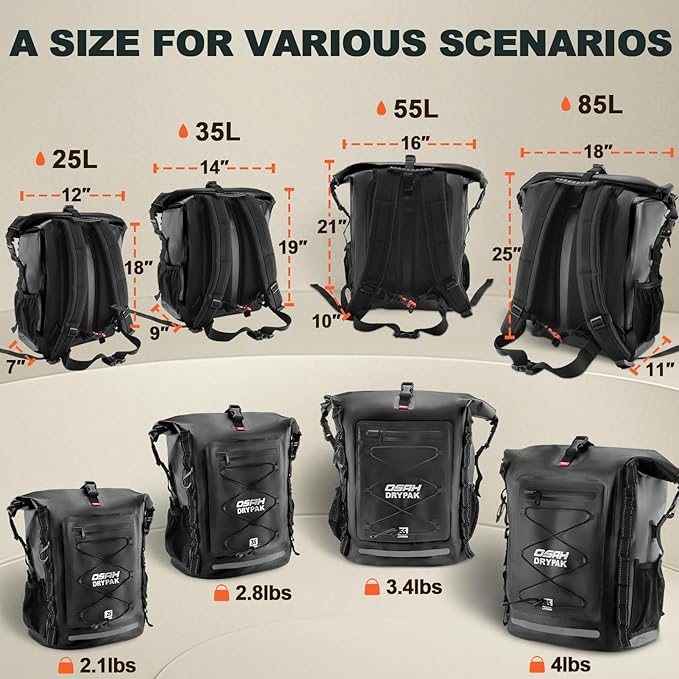 OSAH DRYPAK Waterproof Backpack Dry Bag 25L/35L/55L/85L – Heavy Duty Roll-Top - Image 2