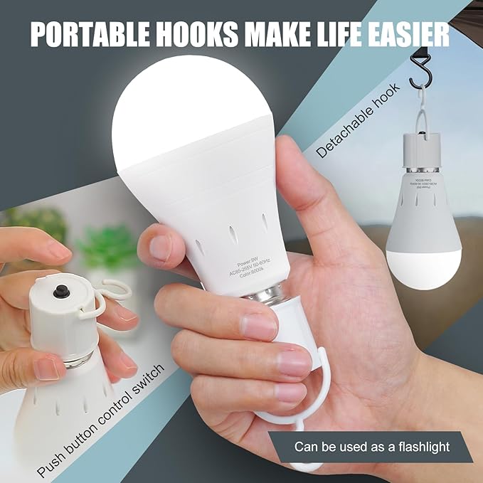 6Pack Rechargeable Emergency Light Bulb, A19 9W Daylight 6000K Self-Charging - Image 6