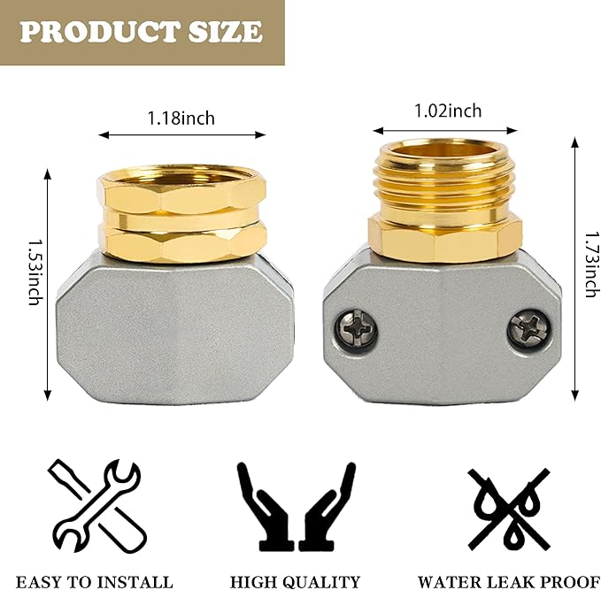 Hourleey Garden Hose Repair Kit, 2 Sets Aluminum Alloy Garden Hose End Mender - Image 3