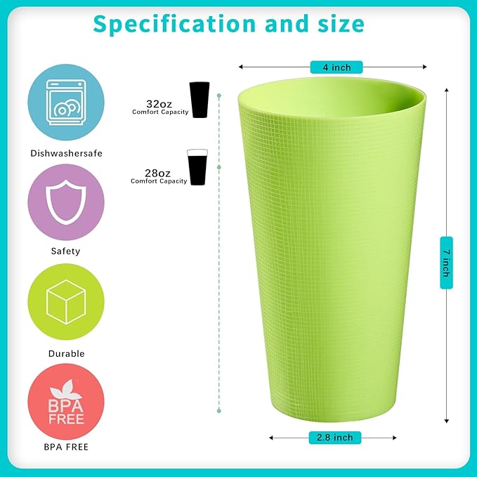 Plastic Cups Large Tumblers 35-ounce Reusable Drinking Glasses set of - Image 2