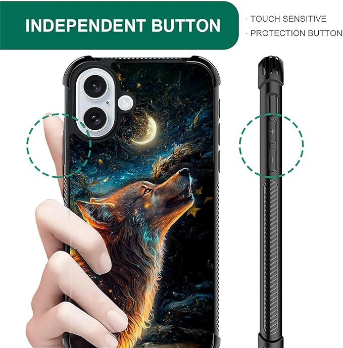 for iPhone 16 Plus Case, Star Cave Hungry Wolf Pattern Graphic Design Girl Boy - Image 5