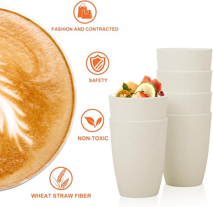 Homienly Wheat Straw Cups 12oz Unbreakable & Easy to Clean Cups Reusable - Image 4