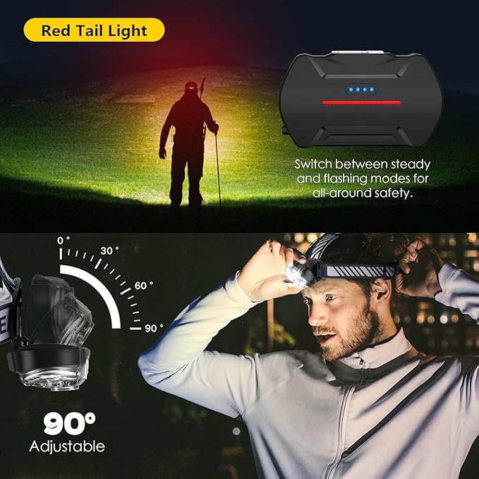 MIOISY Rechargeable Headlamp, Ultra-Bright 5 LED Head Lamp - Image 4