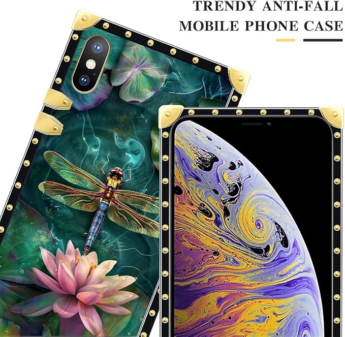 Compatible with iPhone Xs Max Case, Colourful Dragonfly Pink Lily Pads Luxury - Image 4