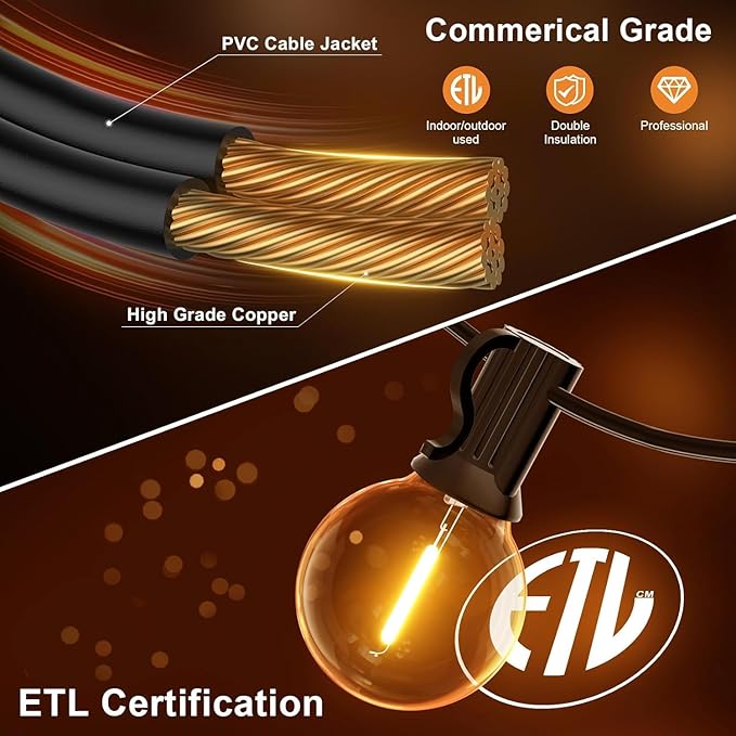 GPATIO Outdoor String Lights, 25FT G40 Bulbs Shatterproof Patio Lights - Image 5